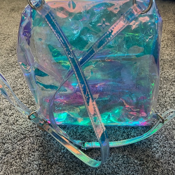 Clear Iridescent Holographic Fashion Mini Backpack - Blue/Pink - Picture 3 of 3